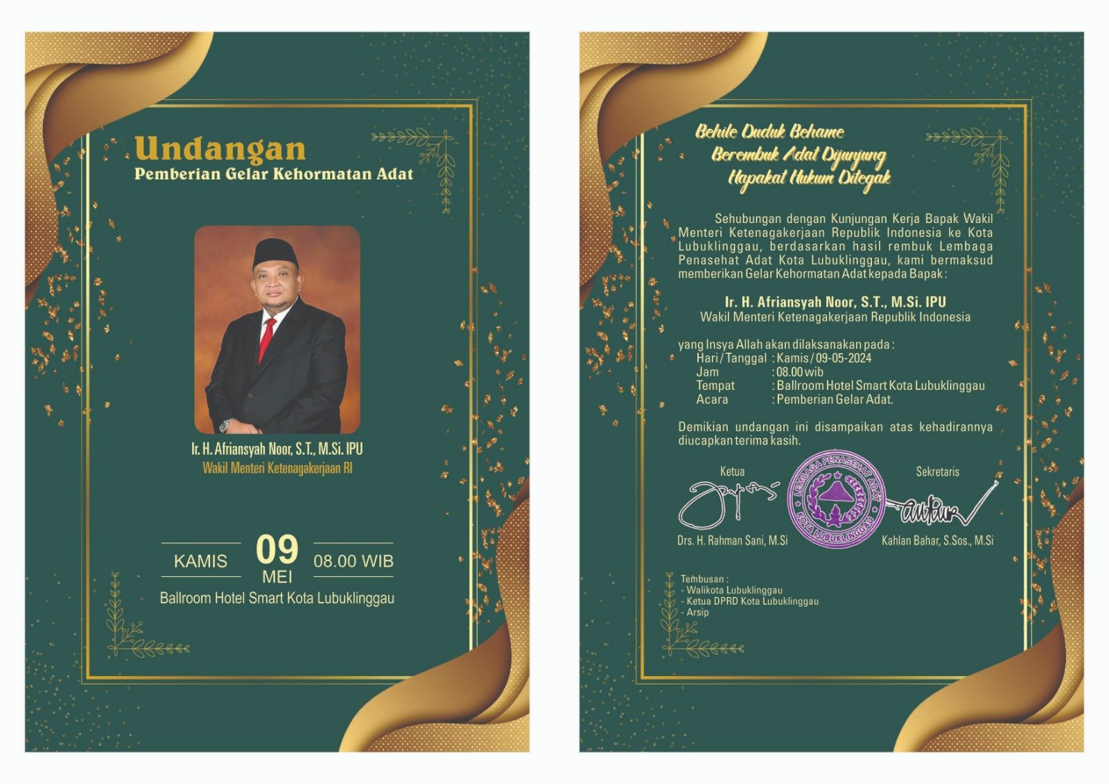Lembaga Penasehat Adat Kota Lubuk Linggau Berencana Memberikan Gelar Kehormatan kepada Ir. H. Afrian